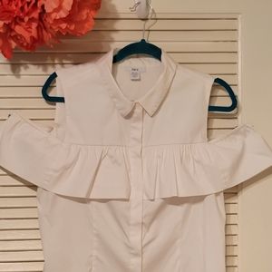 White cut out ruffle shirt